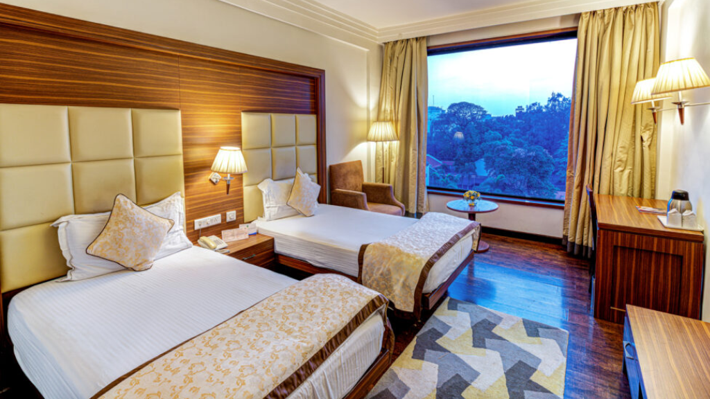 A cozy and modern hotel room.
